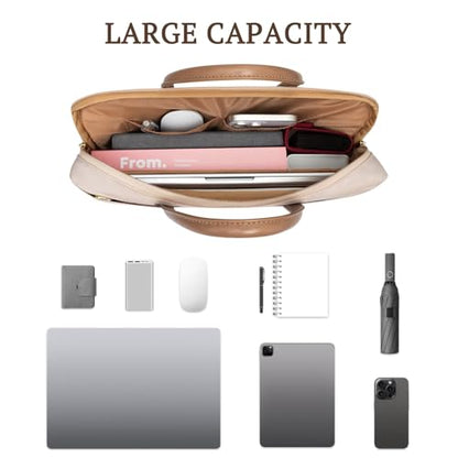 RAINYEAR 14 Inch/15.6 Inch Laptop Bag with Pockets & Handle for Women | Protective Waterproof Elegant Computer Large Capacity Shoulder Bag Case Compatible with MacBook Laptop Computer Notebook - color: Khaki, size: 13-14 Inch