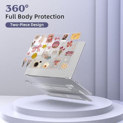 for MacBook Air 13.6 Inch Case M5/M4/M3/M2 2026-2022 Release A3449 A3240 A3113 A2681 Pink Collage Retro Design Crystal Clear Girly Case Laptop Protective Hard Shell Cover - color: Collage
