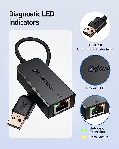 Cable Matters USB 2.0 to Ethernet Adapter, Plug & Play | PXE MAC Address Clone, 10/100 Mbps, for Laptop, No Power/Charging, Not for Roku/Fire TV/Nintendo - size: 1-Pack