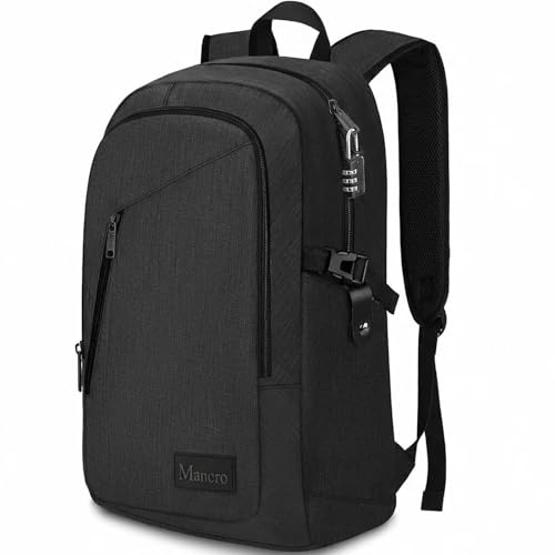 Mancro Business Travel Laptop Backpack, Anti Theft Slim Laptop Bag for Men | Water Resistant Work Backpack with Lock, Tech Computer Bag with Laptop Compartment Fits 15.6 Inch Laptop for Travel, Black - color: Black, size: 15.6 inch