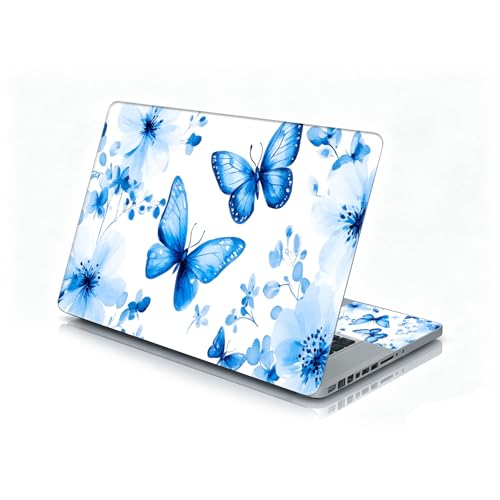Universal Laptop Skin Sticker Decal, 12"-15.6" Aesthetic Vinyl Wrap, Blue Butterflies Floral Waterproof Notebook Cover Art Protector for MacBook HP Dell Lenovo, Fits 13" 14" 15" 15.6" - color: Blue Butterflies Floral