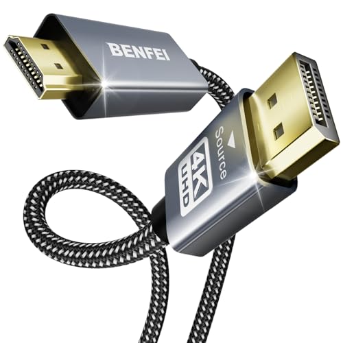 BENFEI 4K DisplayPort to HDMI 10 Feet Cable[Aluminum Shell, Nylon Braided], Uni-Directional DP 1.2 Computer to HDMI 1.4 Screen Cable Compatible with HP, ThinkPad, AMD, NVIDIA, Desktop and More - color: Grey, size: 10 Feet