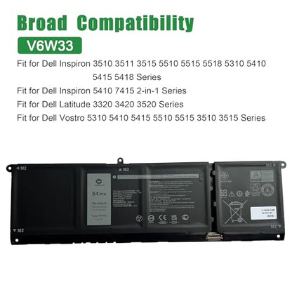 V6W33 CPX-XDY9K 54Wh Laptop Battery Replacement for Dell Latitude 3320 3420 3520 3330 Inspiron 3510 5510 5518 5310 Vostro 5310 5410 5415 5510 5515 3510 Series 0XDY9K XDY9K 0WV3K8 WV3K8 15V - size: 12.4*5.3*1.2inch V6W33