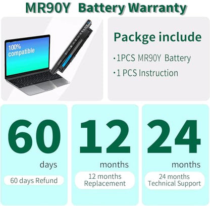 65WH MR90Y Battery for Dell Inspiron 17 5000 Series 15 3521 3543 3421 3542 | 3537 5721 5537 i3531 17-3721 17-5748 17-5749 15-3878 m531r-5535 m731r-5735 Latitude14 3000 3540 Series XCMRD P40F - size: 10.7*2*0.8inch