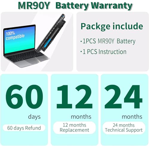 65WH MR90Y Battery for Dell Inspiron 17 5000 Series 15 3521 3543 3421 3542 | 3537 5721 5537 i3531 17-3721 17-5748 17-5749 15-3878 m531r-5535 m731r-5735 Latitude14 3000 3540 Series XCMRD P40F - size: 10.7*2*0.8inch