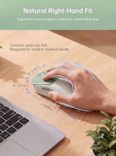 hunart H6 49g Wireless Mouse, Bluetooth & 2.4GHz, Rechargeable, Green | Silent Clicks, Two Ways to Connect, USB-C Charging, Lightweight Right-Hand Ergonomic Comfort, for Laptop, MacBook, Computer - color: Green