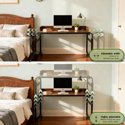 Overbed Table with Wheels and Desktop Enclosure, Height and Length Adjustable Over Bed Desk King Queen Bed Table Overbed Laptop Table (Rustic Brown) - color: Rustic Brown