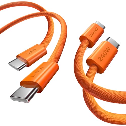 LISEN USB C to USB C Cable, 240W C to C Cable Fast Charging [3.3 FT, 2 Pack] Type C Charger Fast Charging USBC to USBC Cable for iPhone 17 16 15 Pro Max iPad MacBook, Orange - color: Orange, size: 3.3FT+3.3FT