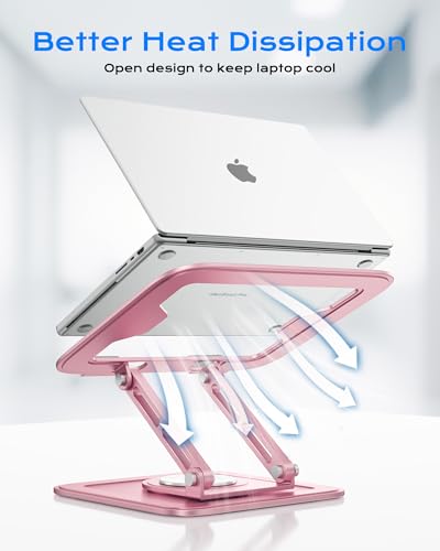 LOXP Adjustable Laptop Stand, Computer Stand with 360 Rotating Base | Ergonomic Laptop Riser Mount for Desk Foldable Protable Computer Desk Fits with MacBook Pro Air - color: Dreamy Pink