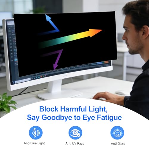 [2-Pack] Privacy Screen For Computer Monitor, 34-Inch 21:9 Aspect Ratio; Anti Spy/Bule Light/Glare And Eye Protection, 2 Install Ways Removable For Office, Airport, Cafe And Other Public Area; Diagonal 34 Inches, Width 31.25 Inches, Height 13.39 Inches -