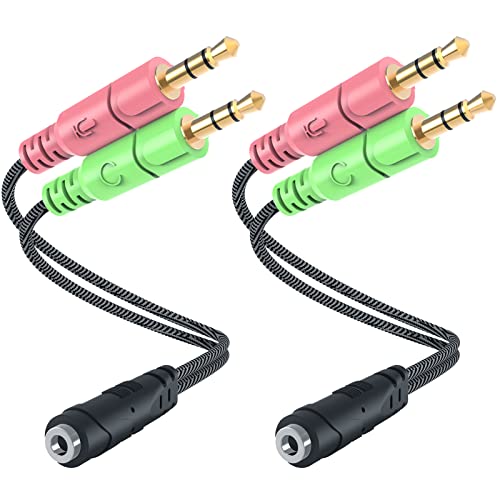 MillSO Headphone Splitter for Computer [2 Pack] CTIA 3.5mm TRRS Female to Dual TRS Male Mic Audio Jack Y Headset Splitter Adapter Cable for PC Laptop to Gaming Headset - 8inch/20cm - size: 2 Pack / 0.6 Feet