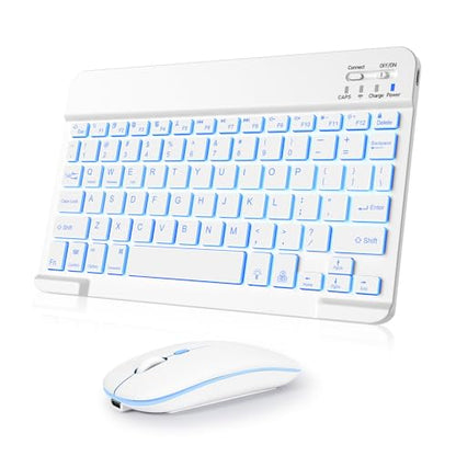 Wireless Keyboard and Mouse Combo, Rechargeable Bluetooth Keyboard & Mouse with 7 Color Backlit and 2.4 GHz Wireless USB Receiver, Compatible with Phone, iPad, PC, Laptop, Windows/iOS/Android, White - color: Backlit+White