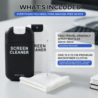 Screen Cleaner Spray Kit with Nano Fiber Cloth for Phone, iPad, Laptop, Monitor & TV Screens, Portable Streak-Free Cleaning Set, 2 Pack