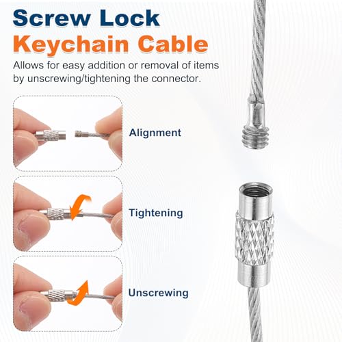 5 Set Double Loop Security Cable Lock (3.28 ft X0.08'') + Keychain Cable, Silver - color: Silver, size: 3.28 ft x 0.08 Inch