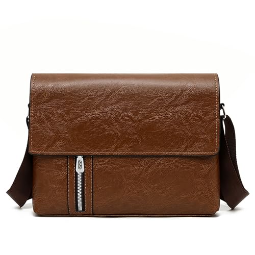 PORT&LOTUS Messager Bags for Men Small Men's Shoulder Bag for Men PU Leather Crossbody Purses for Men - color: A Khaki Medium Size