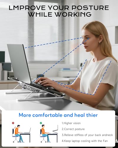 Laptop Stand with Open Cooling Design, Aluminum Notebook Stand with Height Adjustment, 10KG Capacity, for Gaming & Work, 10-17 Inch Compatible