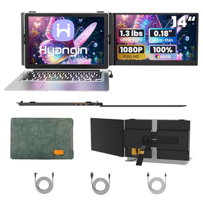 Hyangin Laptop Screen Extender 14-inch, 2026 Upgraded Ultra-Slim 1080P Laptop Monitor Extender, Ultra-Light Dual Screen Portable Monitor for 13-17.3" Laptops, Compatible with Windows/Mac/Linux/Chrome - style: Dual Screen