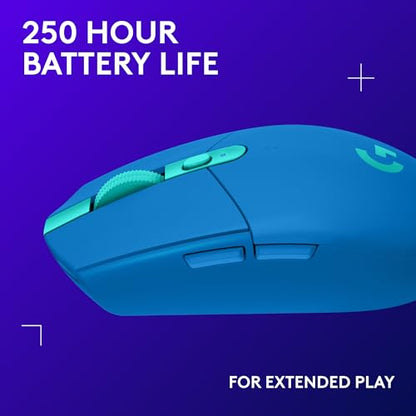 Logitech G305 Lightspeed Wireless Gaming Mouse, Hero Sensor, 12,000 DPI, Lightweight, 6 Programmable Buttons, 250h Battery, On-Board Memory, Compatible with PC, Mac - Blue - color: Blue, style: Classic