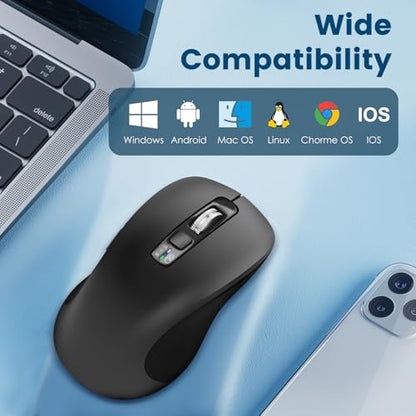 CITLLA Wireless Bluetooth Mouse (USB + BT1 + BT2), Full Size Mouse, 4-Way Scrolling, Multi-Device Silent for Computer, Laptop, iPad, MacBook (Grey) - color: Grey