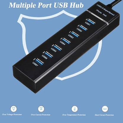 SuperSpeed USB 3.0 Hub 7-Port, Multiple Port USB Hub with Indictor Light, High Speed Data Transfer & Sync, Compatible with Mouse, Keyboard, Printer, Windows, MacOS, Linux