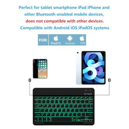 Backlit Bluetooth Keyboard Small Portable Wireless Keyboard Rechargeable Illuminated for Android Samsung Tablet Cell Phone Smartphone iPad A16 11th 10th Generation iPad Pro Air Mini iPhone (Black) - color: Black