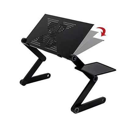 360° Adjustable Folding Laptop Table with Cooling Fan & Mouse Pad, Portable Aluminum Laptop Desk Stand for Bed, Sofa, Couch & Office, Height Adjustable Multifunctional Notebook Table, Black