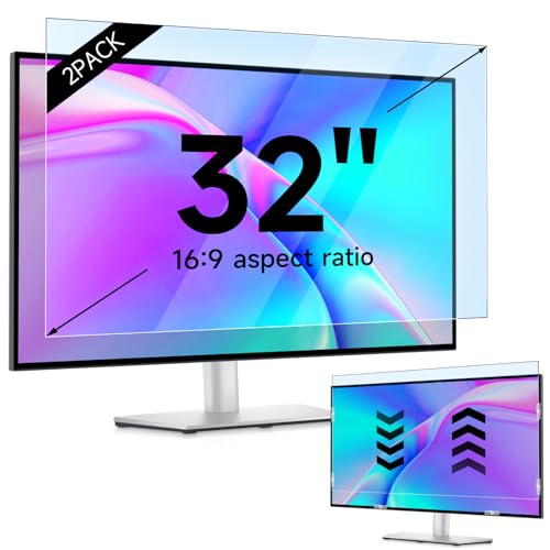 IPROKKO 2 Pack 32 inch Anti-Blue Light Monitor Screen Protector for 16:9 Widescreen, Removable Anti Glare Blue Light Blocking Screen Filter, Anti-UV Eye Protection PC Computer Film [Washable Wipes Clean] - size: 2pcs 32inch 16:9