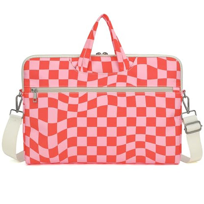 DACHEE Laptop Shoulder Bag for 15 Inch/15.6 Inch Macbook Pro - color: Pink Checker Shoulder