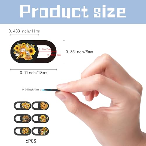 6Pcs 6 Styles Camera Cover Slide Flowers Phone Privacy Camera Cover Bees Sunflower Design Webcam Protector for Laptop Desktop Computer Tablet Phone Notebook Mini PC Accessories Office Use - color: Bees