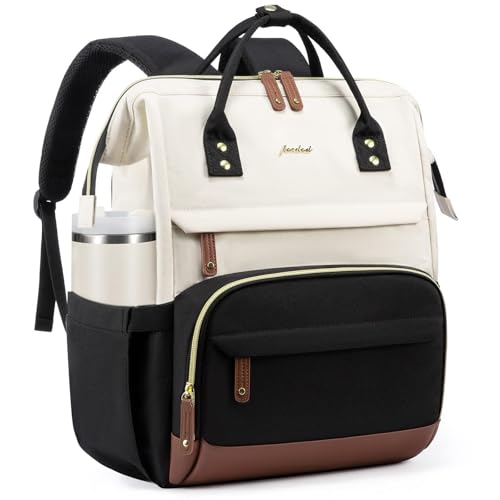 Focdod Backpack for Women 17 Inch Laptop Backpack Work Business Backpacks Purse Computer College Carry on Backpacks Nurse Bag Backbag Casual Daypack for Travel Black - color: 1-beige-black-brown, size: 17.3 Inch