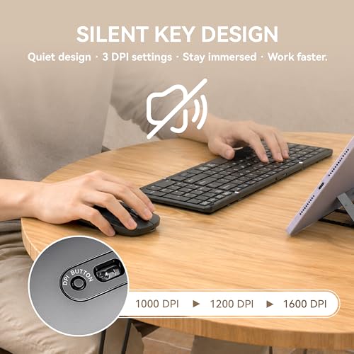 Gurjot Foldable Keyboard and Mouse, Folding Bluetooth Keyboard Combo | 2.4G + BT5.1 X2, Full-Sized Portable Rechargeable Keyboard & Keyboard Mouse Set for Windows Android Mac iOS Business Travel