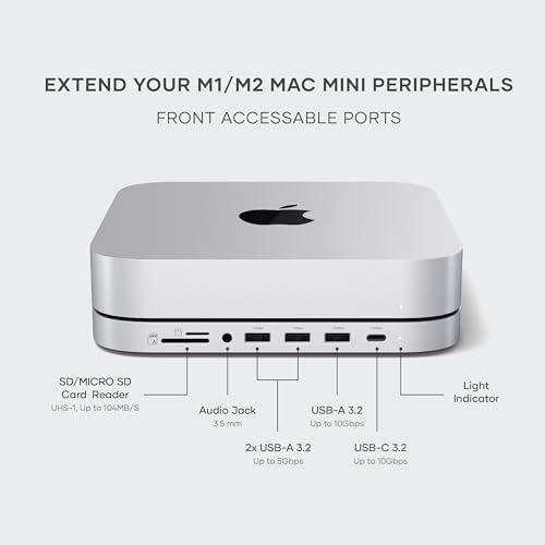 Satechi Mac mini Hub & Stand, NVMe/SATA SSD Enclosure, USB-C 10Gbps, Silver | USB-C 10 Gbps, USB-A ports and audio; no matter what you need.