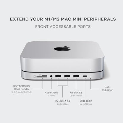 Satechi Mac mini Hub & Stand, NVMe/SATA SSD Enclosure, USB-C 10Gbps, Silver | USB-C 10 Gbps, USB-A ports and audio; no matter what you need.