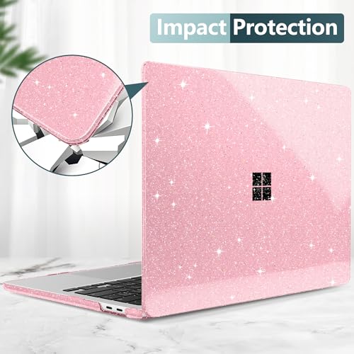 Batianda Glitter Case for Surface Laptop 13 inch 2025 2026, Starry Pink | Fits Model 2095, Subtle Glitter Mist Finish, Lightweight Hard Shell with Scratch-Resistant Protection, Easy Installation - color: Bling pink