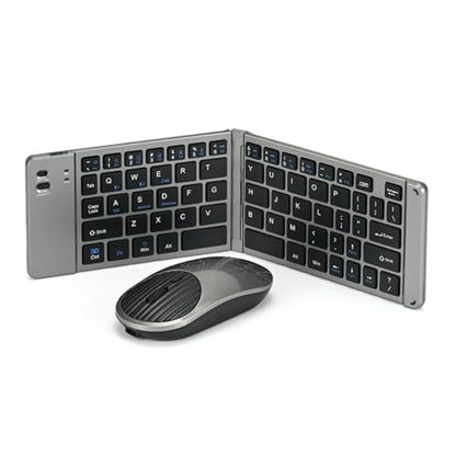 Mini Rechargeable Foldable Bluetooth Keyboard and Mouse Combo, Portable (Sync Up to 3 Devices), Ultra-Slim Travel Folding Keyboard for iPhone iPad Mac Android Windows iOS(Grey) - color: grey