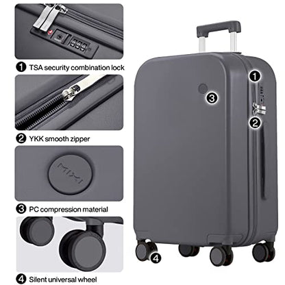 mixi Luggage Suitcase with Spinner Wheels, Hardside Rolling Suitcase PC with Cover & TSA Lock Lightweight Travel Case 28in Checked in, Rock Gray - color: Rock Gray, size: 28in Checked in