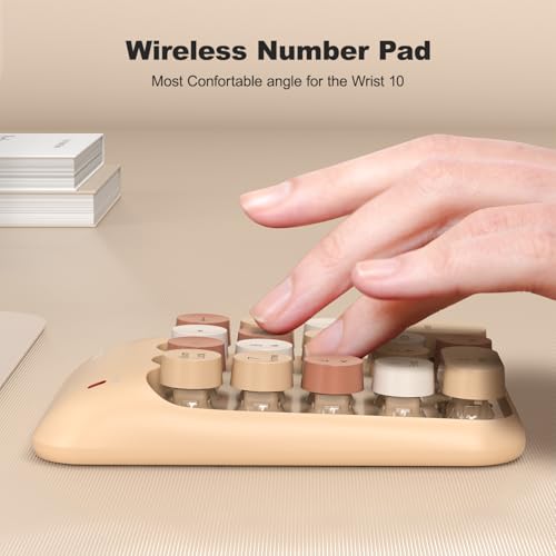 MOWUX Wireless Number Pads, Cute Colorful Numeric Keypad Numpad Portable 2.4 GHz Financial Accounting Number Keyboard Extensions, 18 Key Number Numpad for Laptop Desktop, PC (Cream) - color: Milk Tea