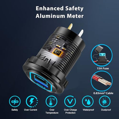 12 Volt USB C Outlet PD 100W Car USB Port for Laptop and QC3.0 18W Car Charger Socket Aluminum Alloy, Fast Charging Cigarette Lighter Replacement DIY Accessary for RV MarineTruck Boat Golf