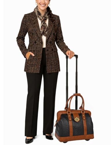 JKM & Company Rolling Laptop Bag for Women | Designer Wheeled Briefcase | Fits 13-17" Laptops | Office Travel Computer Case - color: Black (Ostrich)