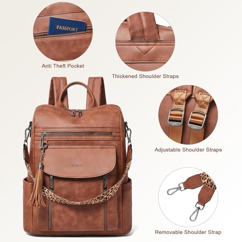 Laptop Backpack for Women 15.6 inch,Travel Leather Backpack Purse Nurse Teacher Carry on Backpack Computer Bag,Professional Water-Resistant College Business Work Casual Daypack,Nubuck Brown - color: Nubuck Brown