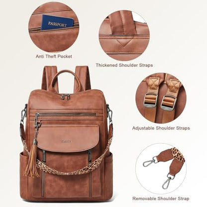 Laptop Backpack for Women 15.6 inch,Travel Leather Backpack Purse Nurse Teacher Carry on Backpack Computer Bag,Professional Water-Resistant College Business Work Casual Daypack,Nubuck Brown - color: Nubuck Brown