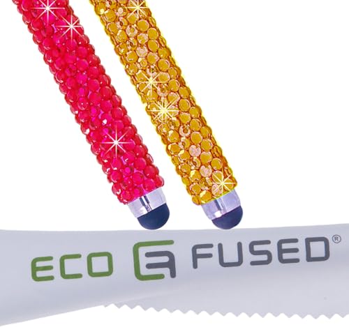 Eco-Fused Universal Bling Stylus Pens - 2 Long Gem Covered Stylus Pens Compatible with All Capacitive Touchscreen Devices/Microfiber Cleaning Cloth (Red+Yellow) - color: Red+Yellow
