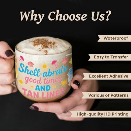 Peacoblue UV DTF Cup Wraps Transfer Stickers Summer Beverages Pattern, 10 Sheets Waterproof Custom Vinyl Transfer Sticker 16oz Coffee Glass Cup Tumbler Bottle Mug Decals for Men Women - style: Summer Beverages