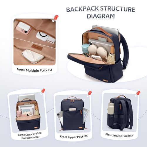 GOLF SUPAGS Travel Laptop Backpack for Women Airline Approved for Work College Travel Multi-Functional Casual Daypack Teacher Nurse Bags Fits 15.6 Inch Notebook (Navy Blue) - color: Navy Blue