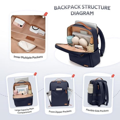 GOLF SUPAGS Travel Laptop Backpack for Women Airline Approved for Work College Travel Multi-Functional Casual Daypack Teacher Nurse Bags Fits 15.6 Inch Notebook (Navy Blue) - color: Navy Blue