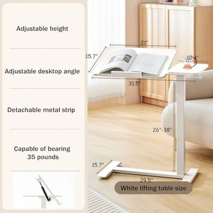 Foldable Bedside Table, Height Adjustable Overbed Bedside Desk Mobile Rolling Laptop Stand Tilting Sofa Side Table with Wheels, Folding Tray Tables for Laptop Bed Couch, Gift for Family, White-1 - color: White-1