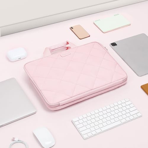 MOSISO 360 Protective Laptop Shoulder Bag, Double Layer Fluffy Padded Laptop Bag with Anti-theft Zipper - color: Pink, size: 16 inch