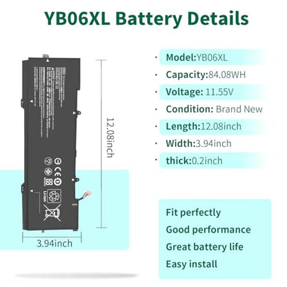 DMKAOLLK 84.08Wh YB06XL 928372-855 928427-272 Battery for HP Spectre X360 | Convertible 15-CH011DX 15-CH0XX 15T-CH000 15-CH011NR 15-CH 15T-CH Series 928372-856 928427-271 YB06084XL 11.55V - size: 12.08*3.93*0.2inch YB06XL