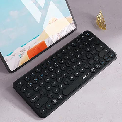 UBOTIE Portable Slim Bluetooth Keyboard, Wireless Colorful Compact 78keys Silent Linear Scissor Switch Round Keycaps TKL Keyboards with Power on/Off for Tablet, PC, Laptop, Smart Phones（Black）