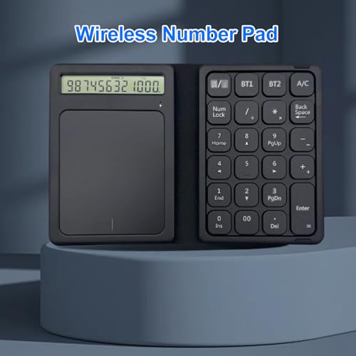 ciciglow Bluetooth Number Pad, Rechargeable Wireless Numeric Keypad Foldable 23 Keys with Calculator Touchpad External Numpad Keyboard Data Entry